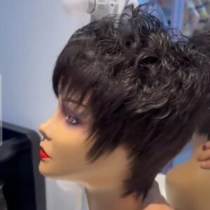 Pixie peruk äkta hår , Machine made . Svart#1