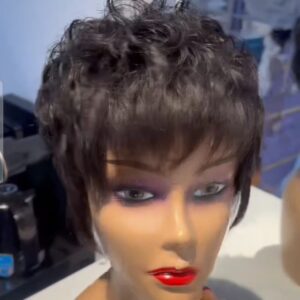 Pixie peruk äkta hår , Machine made . Brunt#4